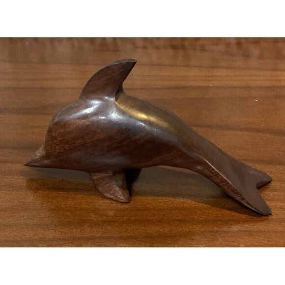 Hand Carved Ironwood Small Dolphin Figurine Mexico Vintage Nautical Ocean Sea - Picture 1 of 7
